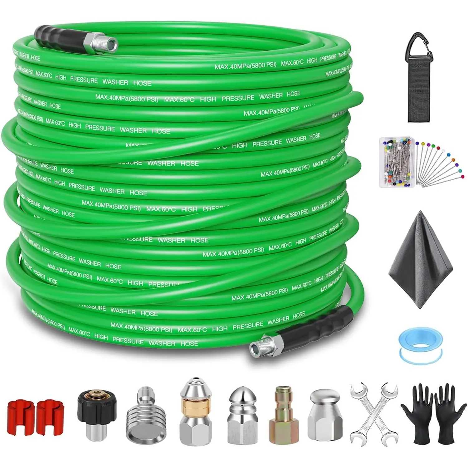 Sewer Jetter Kit for  Washer 100FT - 5800PSI High- Drain Cleaner, M22 & 1/4'' NPT Universal Fit, Unclog Gutters & Sewer Lines, Durable Jetter Hose for Homeowners & DIYers