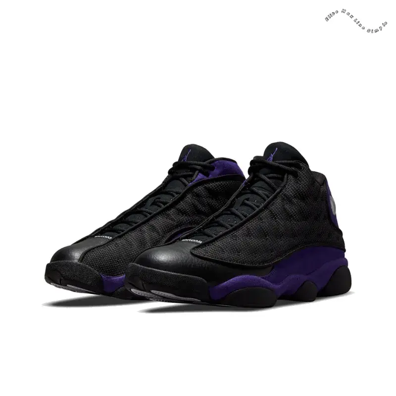Black and Court Purple High-Top Retro Sneakers with Suede Upper and Holographic Eye Detail for Classic Court Style