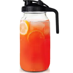 Glass Mason Jar Pitcher with Lid (64 oz) Thick Glass Water Jug, Airtight & Leakproof jar, for Cold Brew, Iced Tea, and Juices Beverage Drinkware