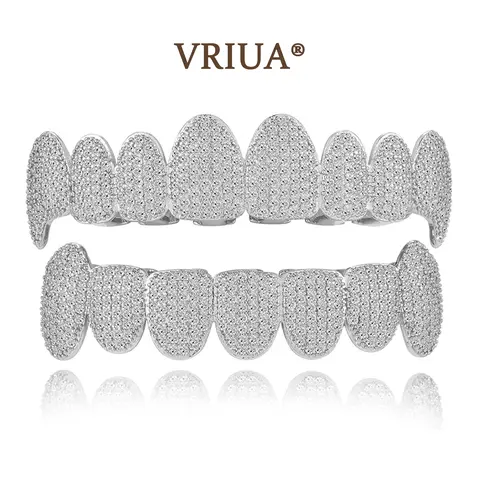 VRIUA Unisex Gold Hiphop Bling Cosmetic Teeth Grillz Body Jewelry - 6-8 Gold Hollow Caps, Premium Brass Silicone Moldable Comfortable Fit Vampire Fang Accessory for Party Wear, Everyday Style, Exceptional Durability, Lasting Luxurious Look