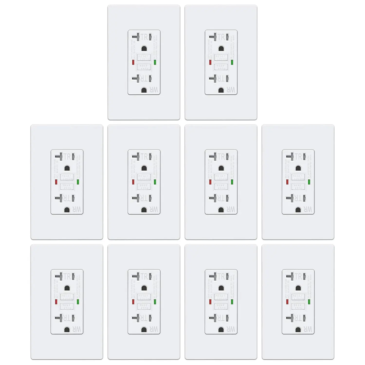 10 Pack GFCI Outlets 20 Amp, Outdoor Weather Proof (WR), Self-Test GFI Receptacles with LED , Ground Fault Circuit Interrupter, Screwless Wallplate Included, UL Listed, White