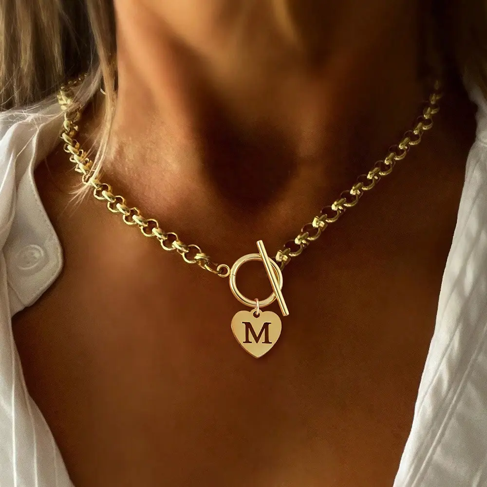 Women's New Arrival Japanese-Korean Trendy Letter Choker Necklace - Stainless Steel, Heart Clasp, Dainty Versatile Daily Wear Chain Jewelry, Dainty Versatile Chain, Female, Chain Jewelry Necklaces