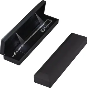 Modern LED Light Long Chain Jewelry Storage Box - Elegant Velvet Flannel Home Organizer with Adjustable Compartments, Gift Box for Girlfriend (Fits Necklaces, Pendants, Bracelets)