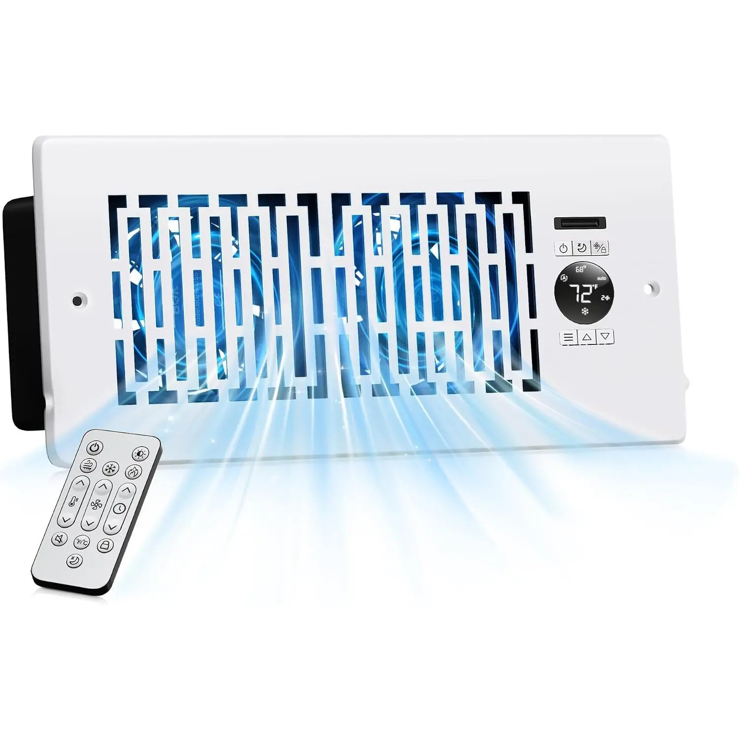 4"x10" Register Booster Fan, 10-Speed Modes Quiet Vent Fan with Smart Thermostat Control, Remote-Controlled for Floor/Wall Vents, 130 CFM Flow Heating & Cooling Enhancer