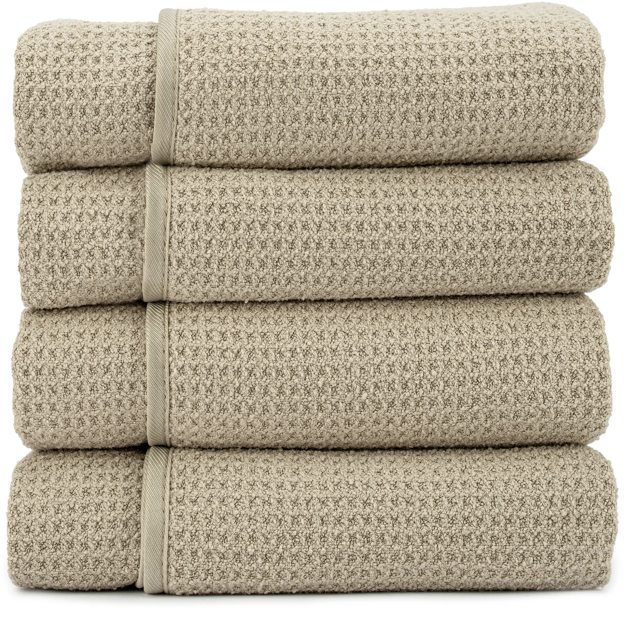 AURA by S&T INC. Waffle Bath Towels, 4 Pack, 30x60 Inches, Tan, Absorbent Microfiber, Versatile for Bathroom & Pool