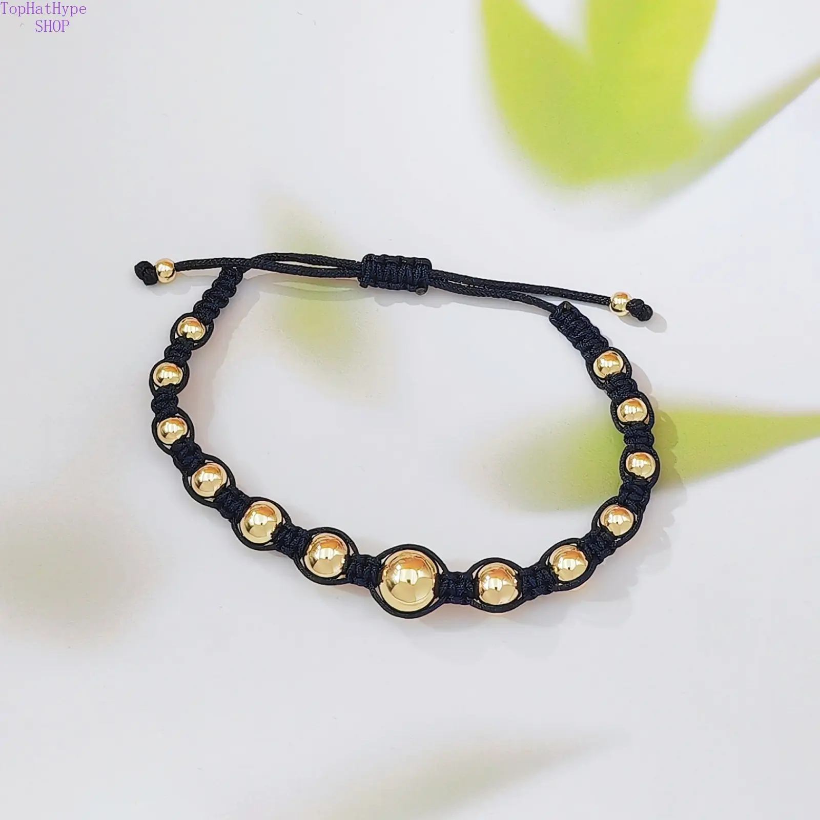 Women's Dainty Minimalist Gold Beaded Cord Bracelet - Adjustable Slider Black String Wristband, Non-Tarnish Waterproof Trendy Jewelry for Daily Wear, Gift-Giving Beads Bracelets, Adjustable Slider Bracelets