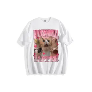 Professional Yapper Cat & Dog Graphic T-Shirt - Casual Crew Neck Cotton Tee, Super Soft, Summer Breathable Top - Playful Whimsical Animal Design with Pink Text & Hearts, Cute Pet