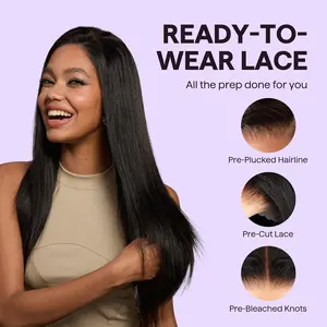 Wavytalk Glueless Human Hair Wig, 9x6 Closure HD Lace Wig with Invisible Draw String, Pre Plucked Pre Bleached Pre Cut Wear and Go