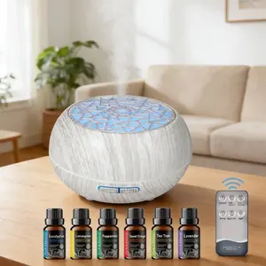 Family-Sized 550ml Ultrasonic Diffuser Wood Grain Design with Remote Operation 7 LED Mood Lights 6 Essential Oils for Home Wellness Fragrance Set
