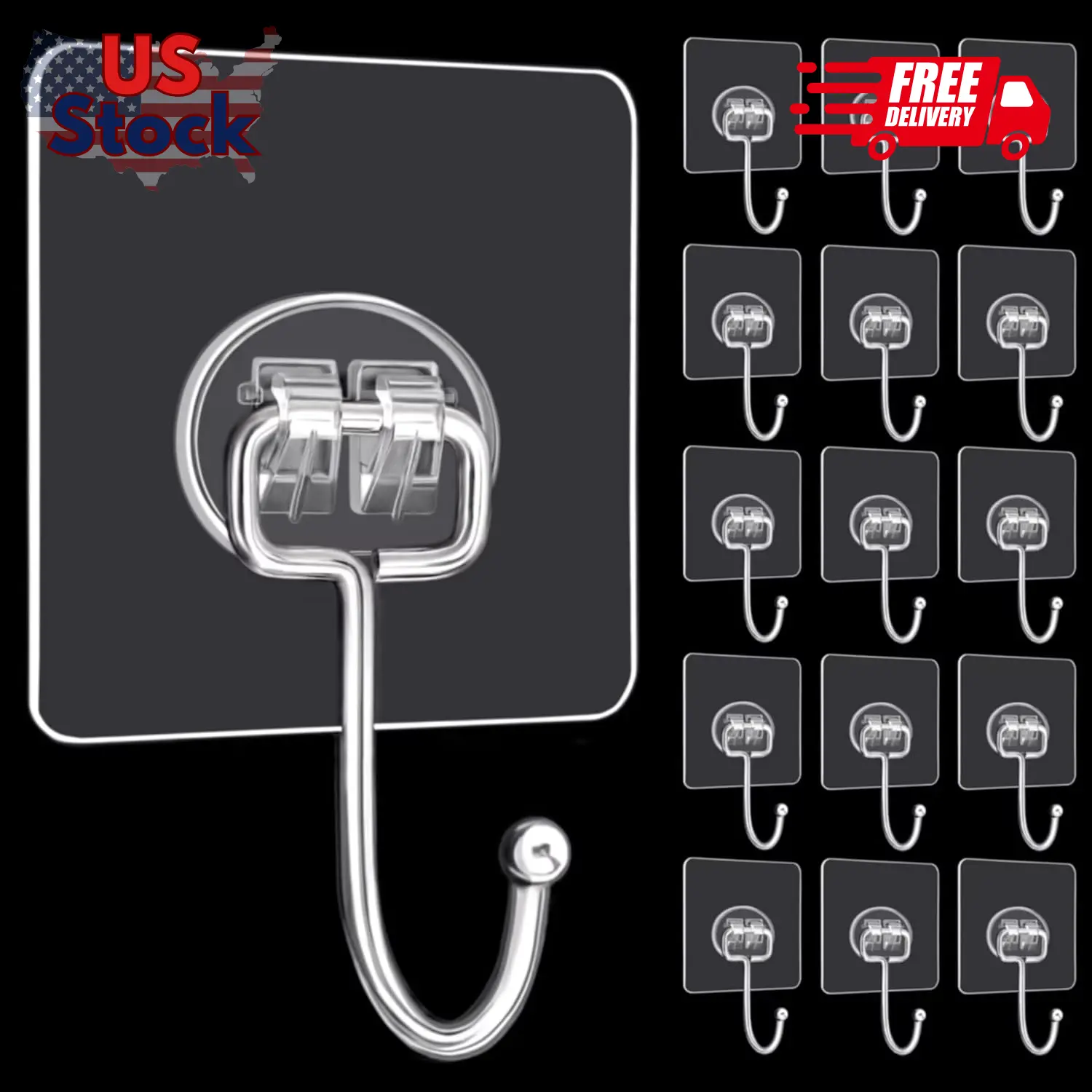 Large Adhesive Hooks, 16-Pack Hold 33lb(Max)