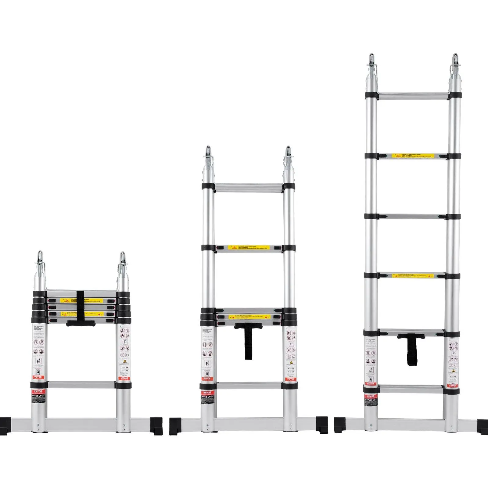 【Summerfinds】VEVOR Telescoping Ladder, 12.5FT A-Shape Aluminum Extension Ladder Lightweight, Multi-button Retraction Collapsible Ladder, 375 LBS Capacity w/ Stabilizer Bar, Multi-Purpose Ladders for RV, Camper