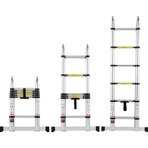 【Summervibes】VEVOR Telescoping Ladder, 12.5FT A-Shape Aluminum Extension Ladder Lightweight, Multi-button Retraction Collapsible Ladder, 375 LBS Capacity w/ Stabilizer Bar, Multi-Purpose Ladders for RV, Camper