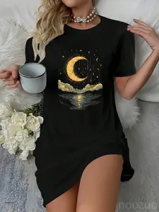 Boho Aesthetic Hippie Celestial Vintage Half Moon water Dress