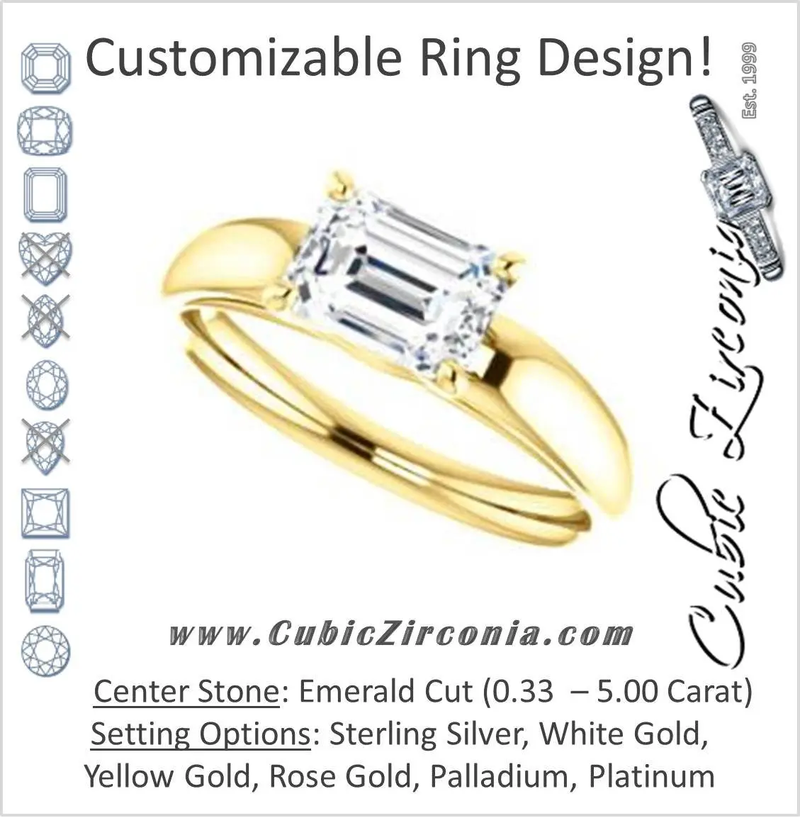 Cubic Zirconia Engagement Ring- The Johnnie (Customizable Cathedral-set Emerald Cut Solitaire with Decorative Prong Basket)
