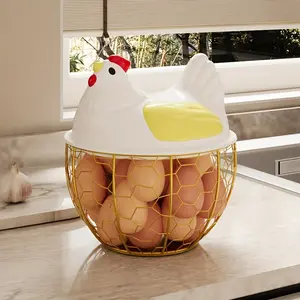 Wrought Iron Hen Shaped Storage Basket, Metal Kitchen Egg Holder & Coffee Storage Organizer, Vintage Style Decorative Storage Basket for Countertop, Perfect for Eggs, Coffee, Snacks & Daily Kitchen Items