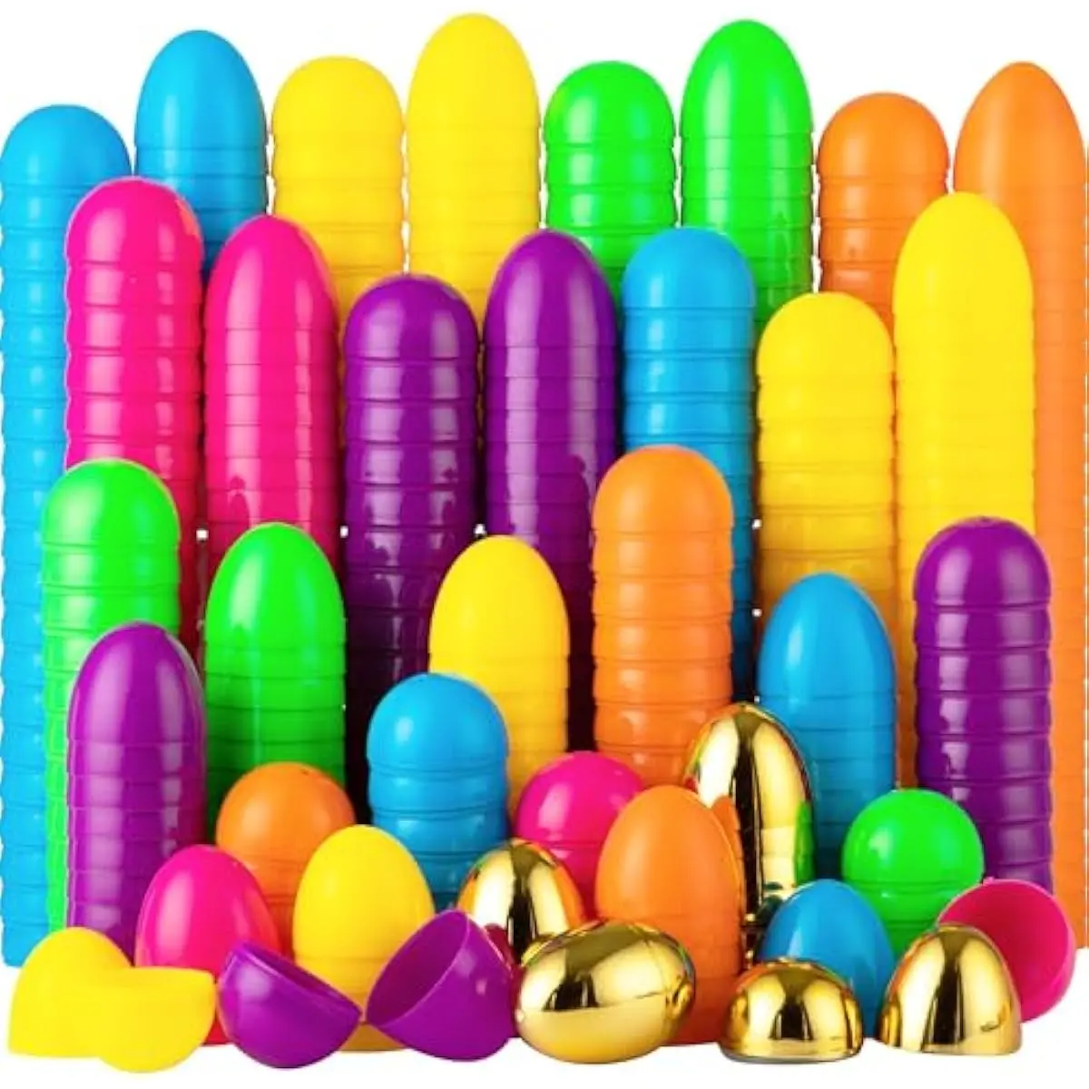 25PCS Plastic Easter Eggs, Empty 2.3" 19PCS Colorful with 6PCS Golden Eggs Bulk Fillable for Easter Hunt Party Favor Basket Stuffers Filler Classroom Prize Supplies Decor