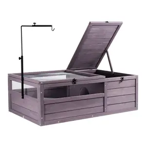 fathersdaygift  VEVOR Tortoise Habitat, Wooden Tortoise House Indoor Outdoor, Tortoise Enclosure with Adjustable Lamp Holder, 2-Room Reptile Enclosure Small Animal Cage for Gecko, Lizard, Snake 38x24x13 inch