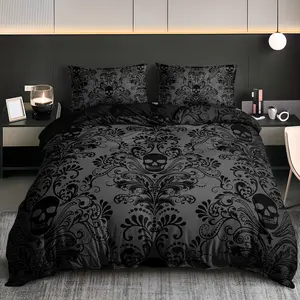 3PCS textured pattern skull quilt set (1 quilt cover + 2 pillowcases without pillowcore), high-definition printing for home dormitories, Decorative Bedding Set