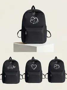 Unisex Casual Solid Color Backpack, Heart Butterfly Print, Large Capacity Multi-Pocket, Fashion Travel Bag for All Seasons, Portable Travel Backpack, Casual Lightweight Backpack, Organized Daypack
