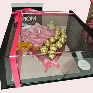 Mirrow Eternal Rose Heart Acrylic Box - Luxury Gift Box with Personalization Option & Foil Helium Balloons for Special Occasions 35cm x 35cm x 19cm