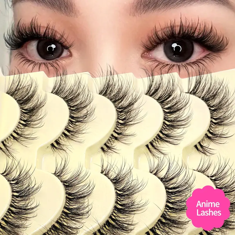 【Black Friday】5 Pairs Messy Natural Cat Eye Lashes, Clear-Band Wispy Lashes, Eye-End Elongated Full-Strip Soft Realistic False Eyelashes