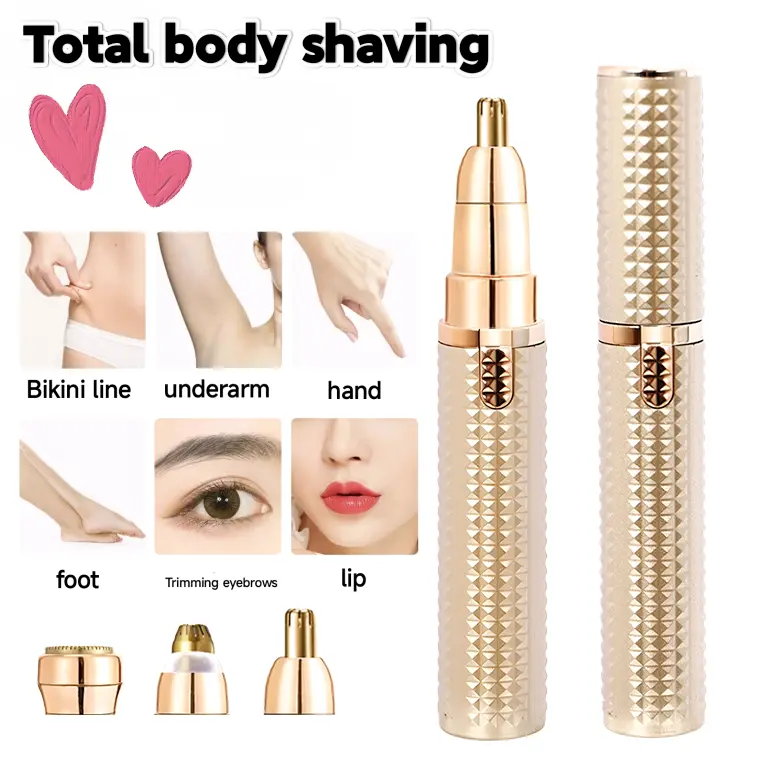 Women's Compact 3-in-1 Multifunctional Electric Hair Removal Trimmer Kit - ABS Plastic USB Rechargeable with Battery, 3 Heads, Nose Hair Trimmers, Precision Facial/Eyebrow/Lip Grooming, Easy Operation, Portable, Charger, Cleaning Brush, Gifts For Women, M