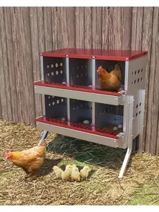 【Christmas Gift】Metal Chicken Nesting Box For Laying Eggs, Rustproof Wall-Mountable Roll Away Chicken Laying Boxes For Hens, Waterproof, Ventilated With Perch, 6 Compartments With Legs, Red