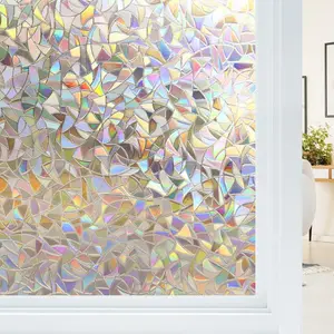 Non-Adhesive Static Cling Window Privacy Film, Classic Stained Glass Rainbow Vinyl Sticker, 17.5"x78.7" Waterproof Home Decor Decoration Sticker for Heat Control, Sun Blocking