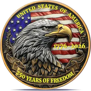 American 250 Years Anniversary Coin, Patriotic Eagle Metal Token Souvenir, Vintage Collectible Gift for Coin Enthusiasts, History Lovers, USA Pride