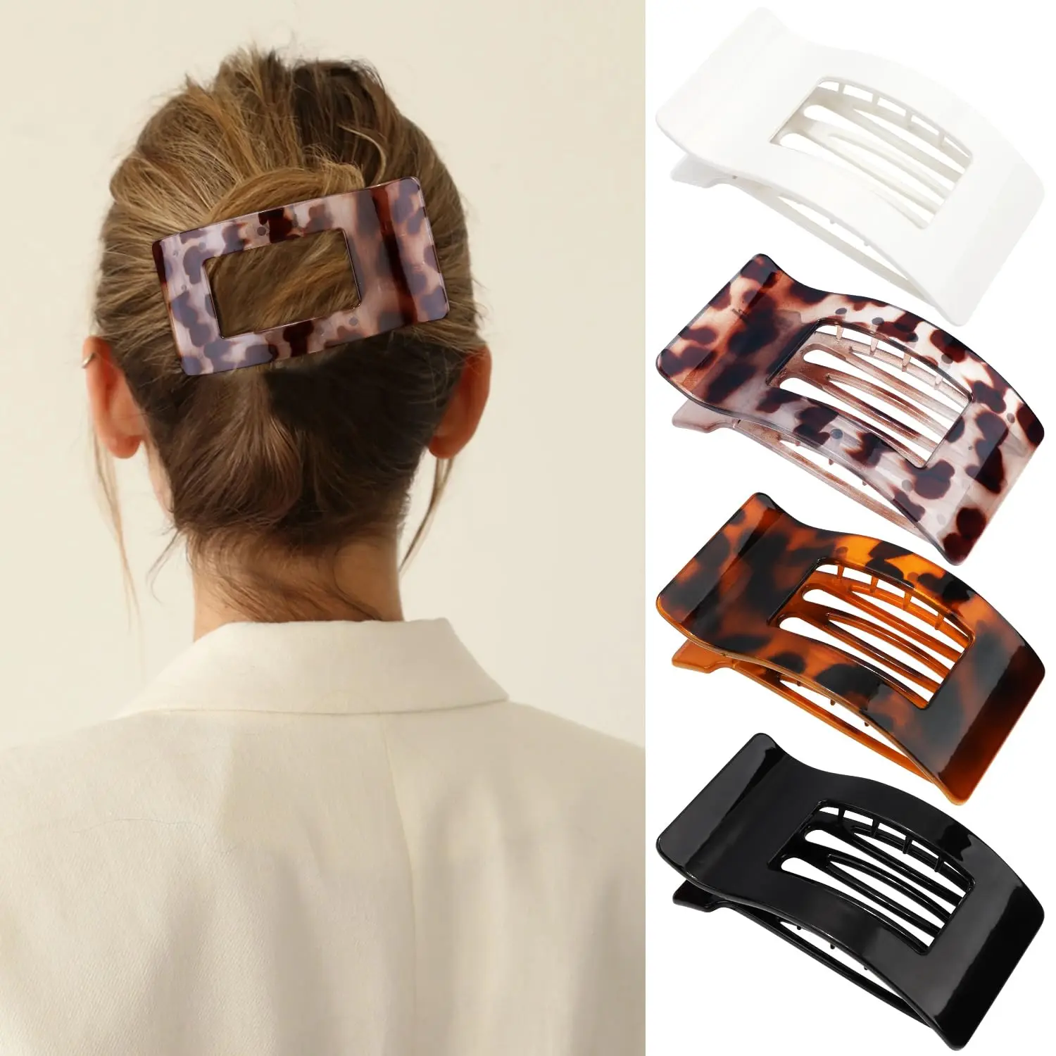 Flat Hair Clips for Women Girls, Matte Lay Flat Claw Clips, Strong Hold Large Side Hair Clip All Hair Types, French Duck Billed Hair Jaw Claw Clip, Non Slip Grip for Daily Styling Tortoise