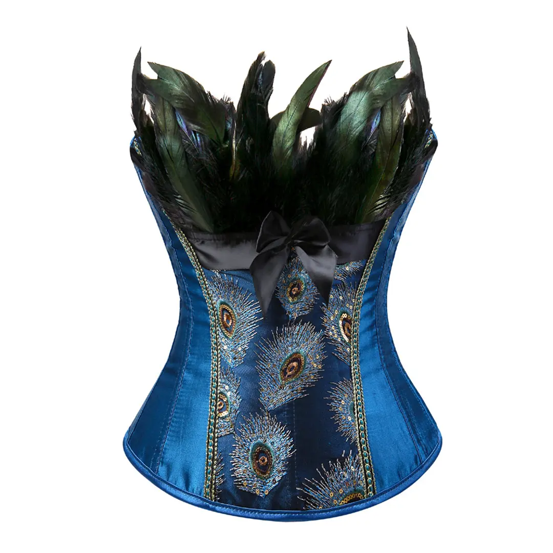 Women's Plus Size Vintage Cropped Lace Corset Top - Embroidery Peacock Feather Bustier Lingerie, Witch Halloween Cosplay & Casual Wear, Elegant Renaissance Fairy Costume (Pink, Green, Golden, Blue, Black, Purple, Red, White) Fashion Womenswear
