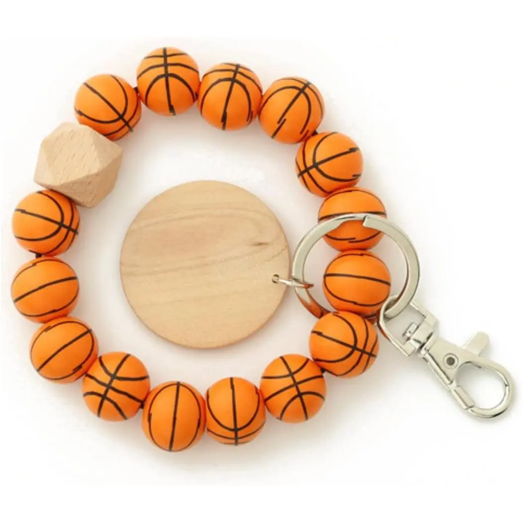 Baseball Softball Charm Wristlet Keychain Wooden Beads Sports Keyring Athletes Homecoming Gift