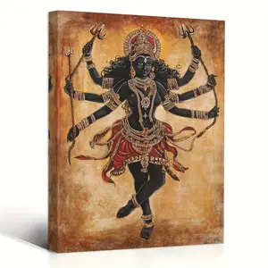 1 Piece Wooden Frame Canvas Wall Art - Indian Goddess Kali Meditation Work, Vibrant Colors, Exquisite Details, Artistic, Bedroom, Living Room, Office, Meditation Room Decoration, Traditional Costume Design, Rich Color Artwork, Detailed Jewelry Depicti