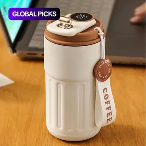 Temperature Display Stainless Steel Insulated Mug, Portable Coffee Vacuum Insulated Bottle with Strap, Sports Water Bottle, Valentine's Day Gift