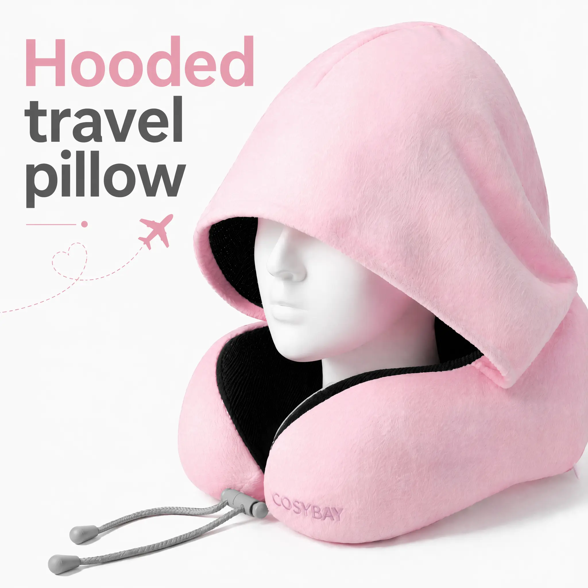 Hooded Travel Neck Pillow, Memory Foam U Shape Neck Support Pillow with Light Blocking Hood, Adjustable Drawstring, Washable Cover, Portable Airplane Car Office Road Trip Sleeping Travel Accessory for Men Travelers, #spotlightDay #