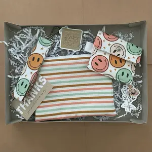 Smiley face keychain, striped pouch handmade gift set box