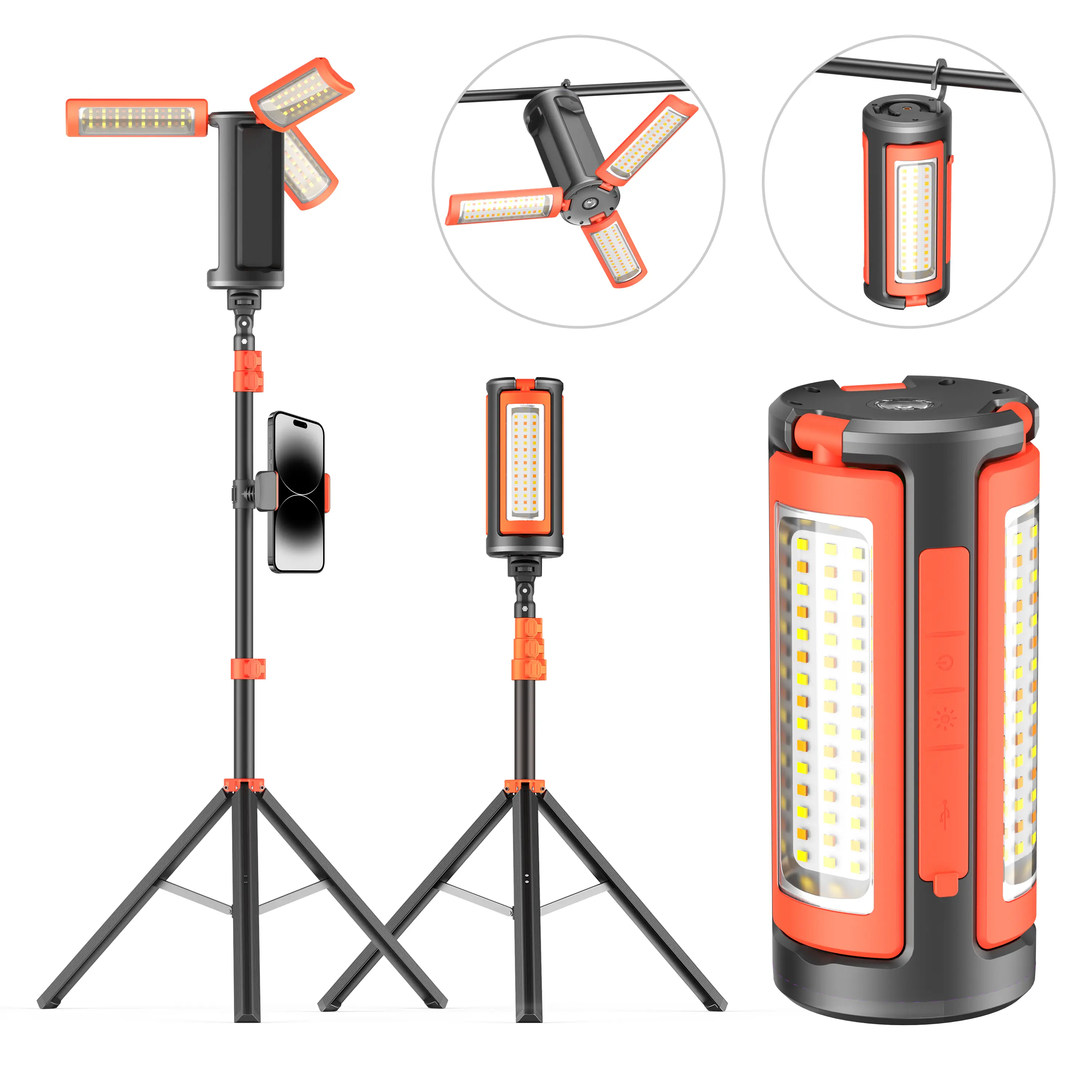 3-Head LED Camping Light - 10000mAh Power Bank, 67" Adjustable Detachable Tripod Stand, High Power Flashlights, Rechargeable Portable Work Light, Tools and Gadgets, Tech Gadgets, father's birthday gift, Gifts for Him, Emergency Use,campingess