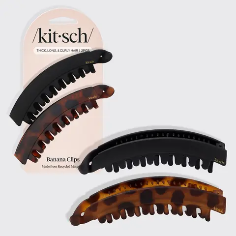 Kitsch Banana Clip 2pc - Black & Tort, Made of Black Plastic with Tornado Design, Ideal for Food Storage