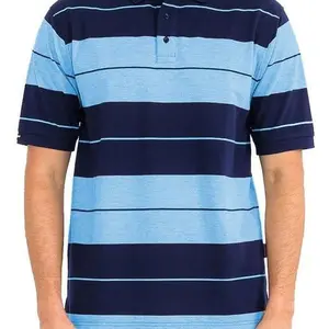 Old School Pique Polo Shirt Cotton Menswear Three Button Closure Striped Short Sleeve Casual Top