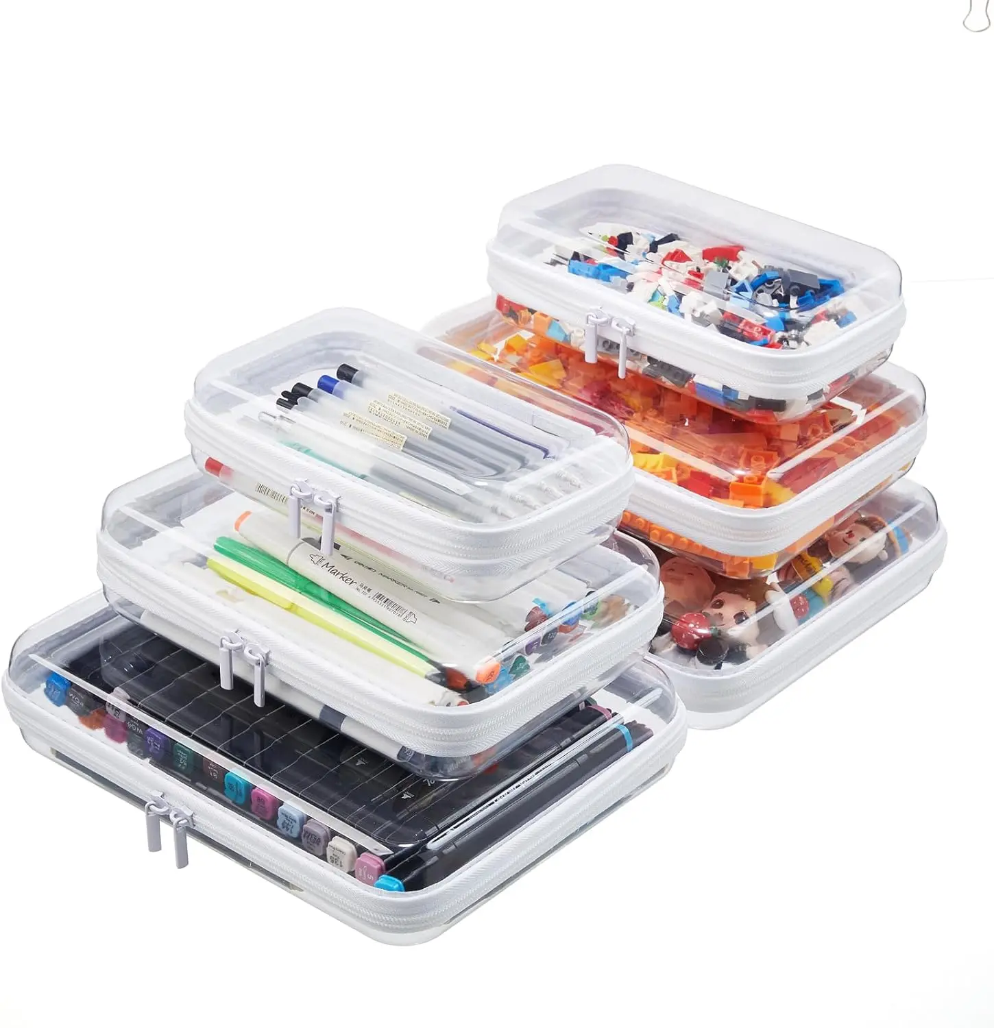 3/6 PCS Clear Hard Shell Zipper Case, PET Travel Organizer Box, Transparent Storage Case for Cosmetics Toiletries, Toy Container for Home, Office, Stationery,2L+2M+2S