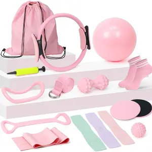 Pilates Equipment Kit for  Workouts,  Pilates Essentials Kit for Women with Pilates Ring and Ball Set, Resistance Bands, Yoga Strap, Core Sliders, Massage Ball & Socks Accessories for Starter