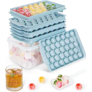 Round Ice Cube Trays Set, 3-Pack with 99-Piece Capacity, Spill-Proof Lid, Storage Bin, Freezer-Safe for Chilling Drinks, Kitchenware & Bar Utensils