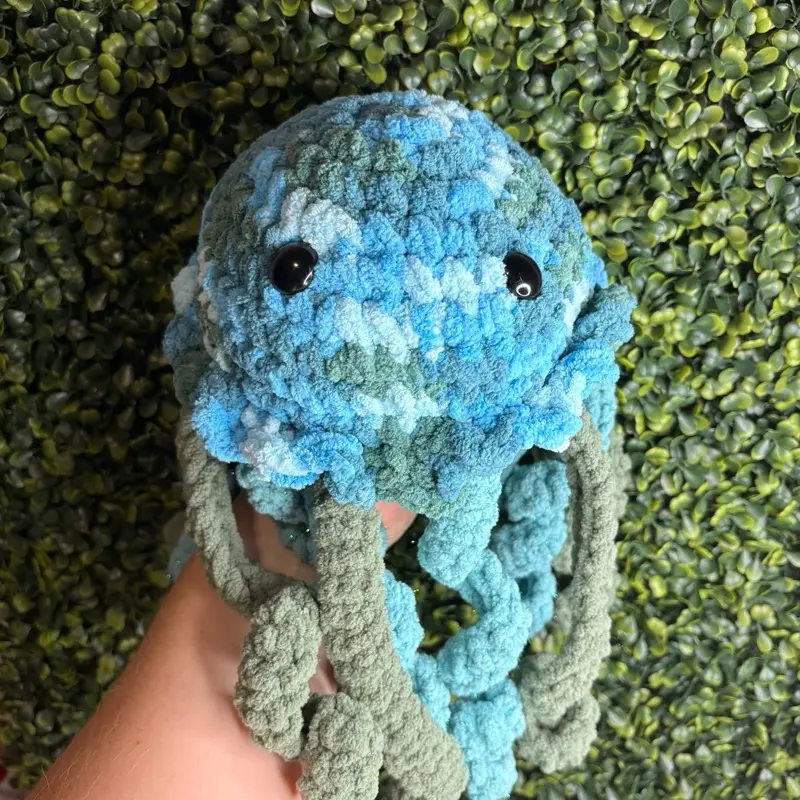 Large Blue & Green Handmade Crochet Jellyfish Plush - Soft Yarn Stuffed Animal, Cute Amigurumi, Ocean Themed Stuff Gift