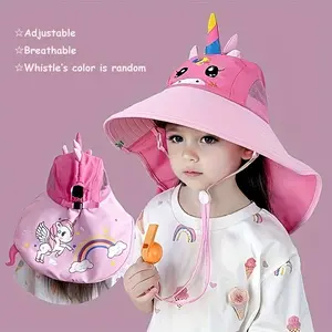 1pc Kids' Cartoon Style Breathable Skin-Friendly Sun Hat, Wide Brim Summer Outdoor Adjustable Beach Cap, For Boys Girls
