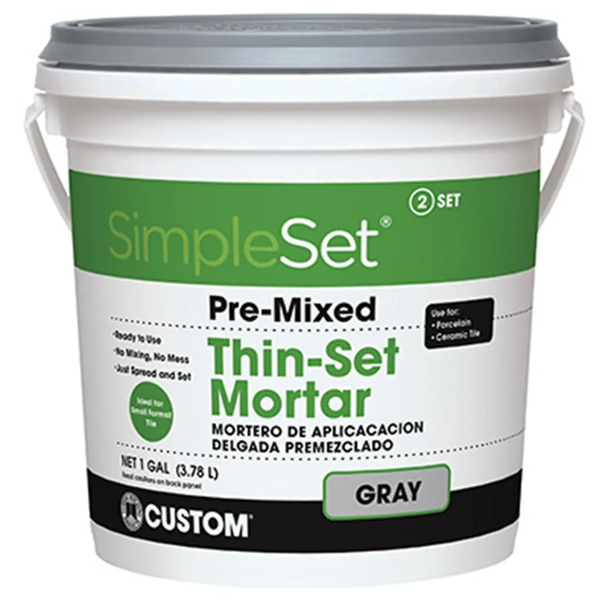 212 MAIN CTTSG1-2 1 Gal Gray Thin Set Mortar - Moldgard Technology, Pre-Mixed Set, 14.25 lbs, 8.25x8.25x7.38 in, No Mess Tile Adhesive for Floor Installations, Bonds Ceramic Tile, Interior Wall Use, Home Improvement Building Supply