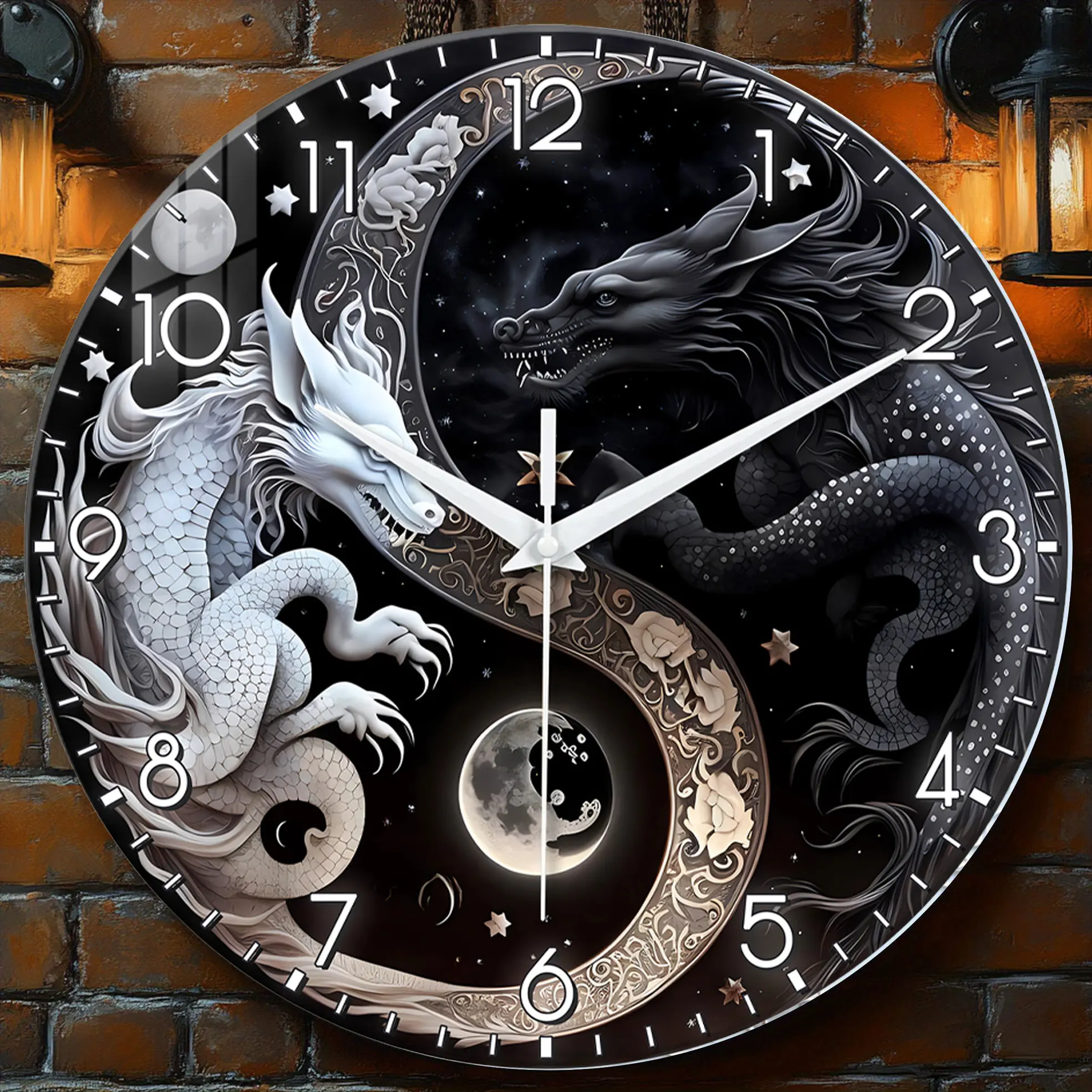 Mystical Tai Chi Yin Yang Dragon Theme Clock, Silent Wall Art Decor, Home Decor, 4mm Tempered Glass, Living Room Bedroom Kitchen Office Decoration, Clocks For Living Room, Wall Clock Decorative