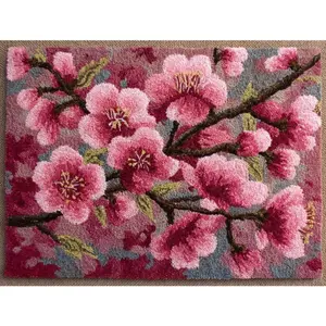 latch hook kits for adults, DIY Handmade Carpet Crochet Needlework Mat Knotted Cushion Tapestry, Color Cherry Blossom Pattern Pre-Printed, Embroidery Kits Valentine's Day gift Birthday gift Decoration Festival Gift 20.47in*14.96in 52cmx38cm