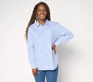 Susan Graver Regular Yarn Dyed Stretch Woven Poplin Shirt