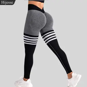 Hijesse Workout Leggings for Women Scrunch Butt Lifting High Waist Yoga Pants Seamless Gym Tights SpringStatements Sporty Striped Print Ruched V-Waist Back - Fit, Fabric