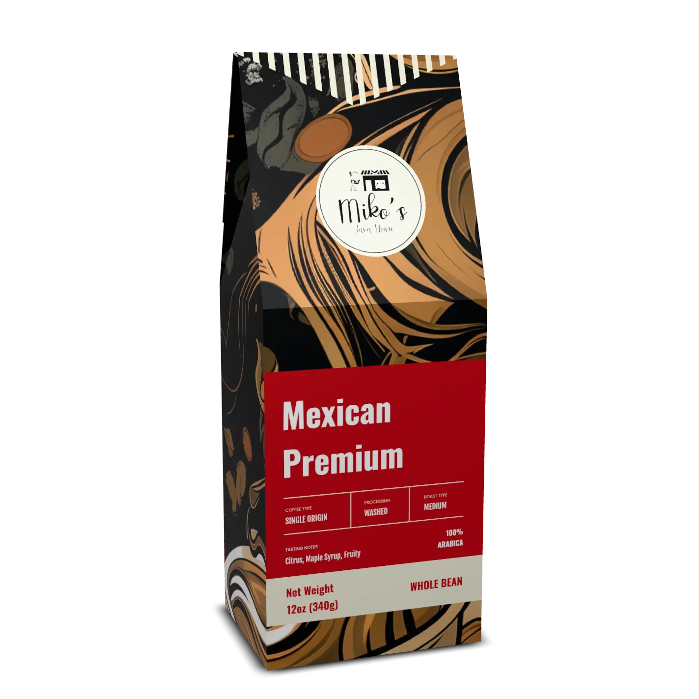 Mikos Java House Mexican Premium Coffee, Light-Medium Roast Whole Bean, 12 oz